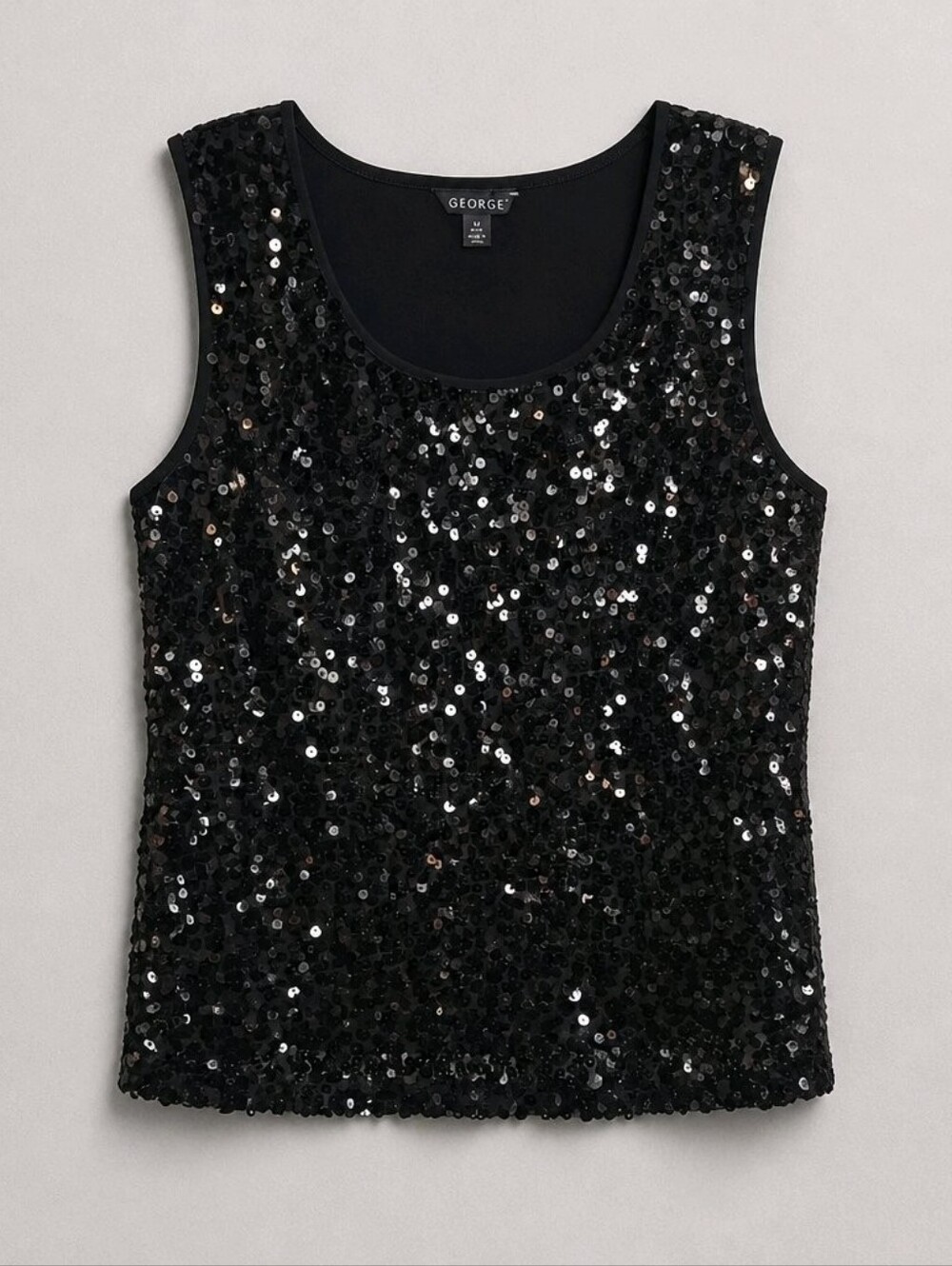 George M Medium Black Sequin Tank Top - Womens